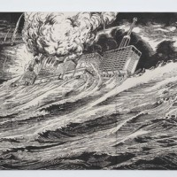 風間サチコ《噫（ああ）！怒涛の閉塞艦》2012年 木版画（パネル、和紙、墨）181×418 cm 撮影：宮島 径 Courtesy: Mujin-to Production, Tokyo