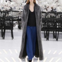 LOOK 23,LONG DARK GREY MINK COAT WITH BLACK WOOL TOP AND DARK NAVY PANTS.