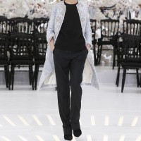 EMBROIDERED SILVER BLUE BREITSCHWANZ LOOK 39,COAT WITH BLACK WOOL PANTS.
