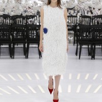 LOOK 44,EMBROIDERED WHITE AND ELECTRIC BLUE SILK DRESS.