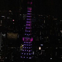 ピンクにライトアップされた東京タワー