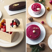 パティスリー キハチの新作クリスマスケーキ／【左】「ビジュー・ド・ノエル」（税込6,912円）＆「ノエルショコラ」（税込3,996円）＆「ノエルマロン」（税込3,996円） 【右】「ノエルベリー」（税込3,240円）＆「ノエルマンゴー」（税込3,240円）＆「プティノエル ベリー」（税込1,728円）＆「プティノエル マロン」（税込1,728円）