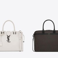 MONOGRAMME SAINT LAURENT BABY YSL CABAS 税込24万3,000円、TOILE MONOGRAMME SAINT LAURENT GEEK BRIEFCASE 税込14万5,000円／サンローラン