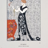 ジョルジュ・バルビエ≪煙:ベールのイブニング・ドレス≫『ガゼット・デュ・ボン・トン』 1921 年 No.1 Pl.8. 島根県立石見美術館蔵