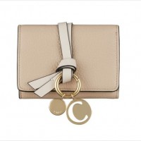 “alphabet” - small grain calfskin & smooth calfskin (Beige/white) TRI-FOLD MINI WALLET（4万5,000円）