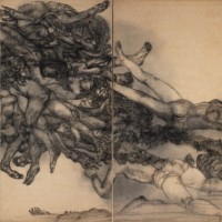 丸木位里・俊  《原爆の図 第三部 水》 1950  紙本淡彩（原爆の図丸木美術館蔵）（左隻）