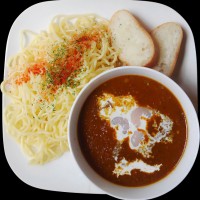 ブリキボタン インド風エビカレーつけパスタ