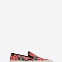 VENICE LOW TOP SLIP ON SNEAKER IN BLACK AND PINK RADIO PRINTED FABRIC（6万円）