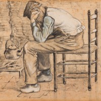 フィンセント・ファン・ゴッホ 《疲れ果てて》 1881年9-10月 鉛筆・ペン・インク・筆・不透明水彩、簀の目紙 23.4×31.2cm  P. & N. デ・ブール財団