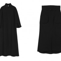 左：11 Basic Silk Open Back Dress（サイズ：1、2／ブラック) 10万4,500円 右：12 Basic Wool Belted Skirt（サイズ：1、2／ブラック) 8万2,500円