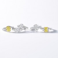 <GOOD HOPE> （左から）リング（Pt、K18YG、イエローダイヤモンド）中石約2.58ct 脇石計約0.17ct  770万円 リング（Pt、ダイヤモンド）中石約2.03ct 脇石計約0.56ct 1,188万円 リング（Pt、ダイヤモンド）中石約1.06ct 脇石計約0.14ct  341万円 リング（Pt、ダイヤモンド）中石約3.09ct 脇石計約1.01ct   2,200万円 リング（Pt、K18YG、イエローダイヤモンド）中石約2.01ct 脇石計約0.40ct  660万円