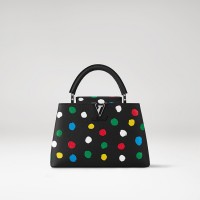 Louis Vuitton x Yayoi Kusama Capucines MM in black taurillon leather with Painted Dots print