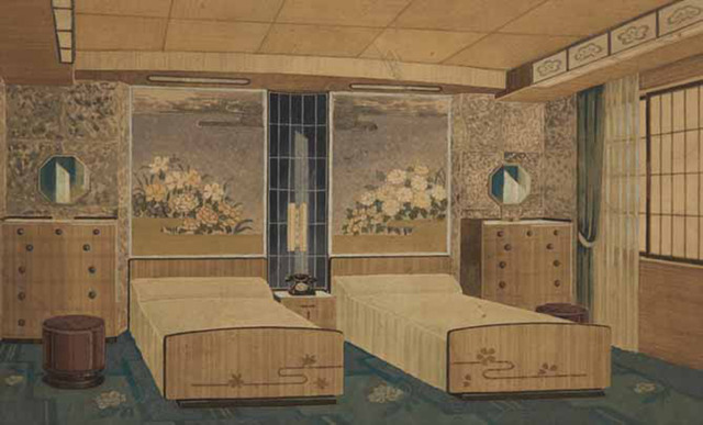 鈴木三一 《八幡丸・特別室、寝室パース図》 1940年 高島屋史料館蔵