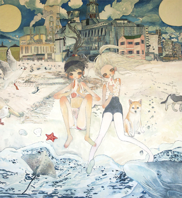 すべてが至福の海にとけますように（部分）2014 Oil on canvas （2300 x 6500 mm）