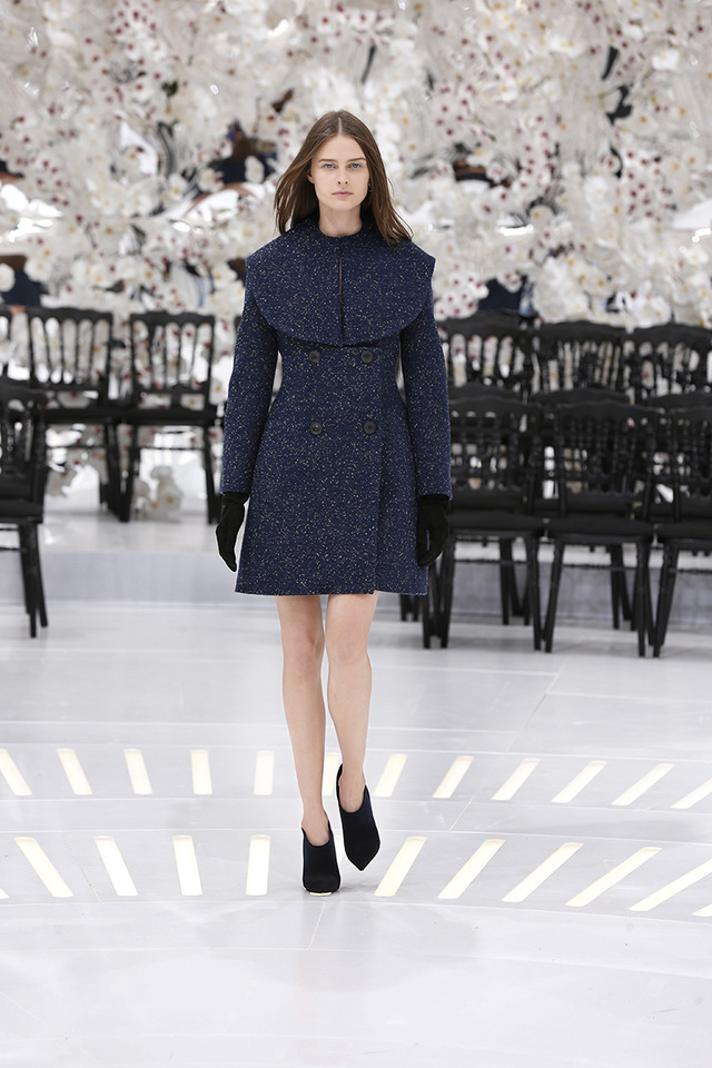 LOOK 53,DARK NAVY HEATHER TWEED WOOL COAT DRESS.