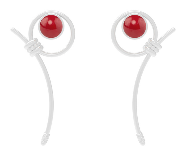 Peacock earrings - silver & red coral Swarovski pearls／Prabal Gurung × VOJD Studios