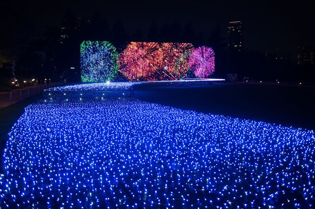 夏の夜空を色鮮やかなひかり花火で彩るイルミネーション「サマーライトガーデン」