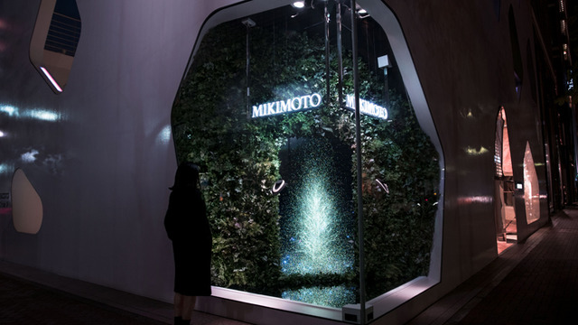 チームラボがミキモト銀座2丁目本店のショーウィンドウにてインタラクティブ作品「Sparkling Dream Tree by teamLab」を展示