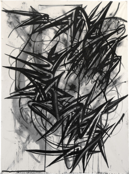 Enrico Isamu Oyama, FFIGURATI #20Acrylic-based aerosol, acrylic-based marker, graphite, pencil and sumi ink on unstretched canvas(H)3.37m x (W)2.45m2012