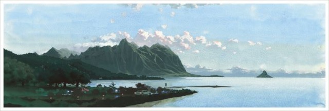 Louis Vuitton Travel Book Hawaii, illustre par Esad Ribic, 2017: Kane' ohe Bay with Chinaman' s Hat Island.