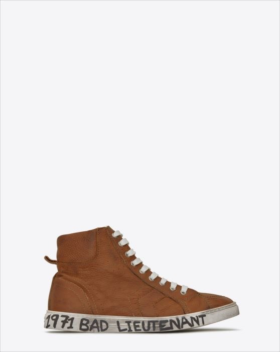 JOE MID TOP SNEAKER IN COGNAC LEATHER WITH TAG “1971 BAD LIEUTENANT”” ON SOLE.（12万円）