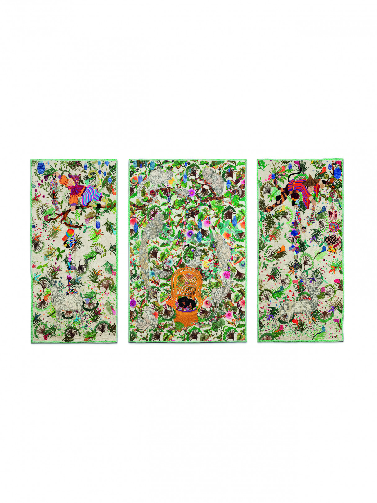 Chiachio & Giannone, Argentina Leonardo Chiachio, Daniel Giannone ‘Selva Blanca’, hilos de algodón, rayón y efecto joya, 460 x 285 cm. 3 piezas 2015