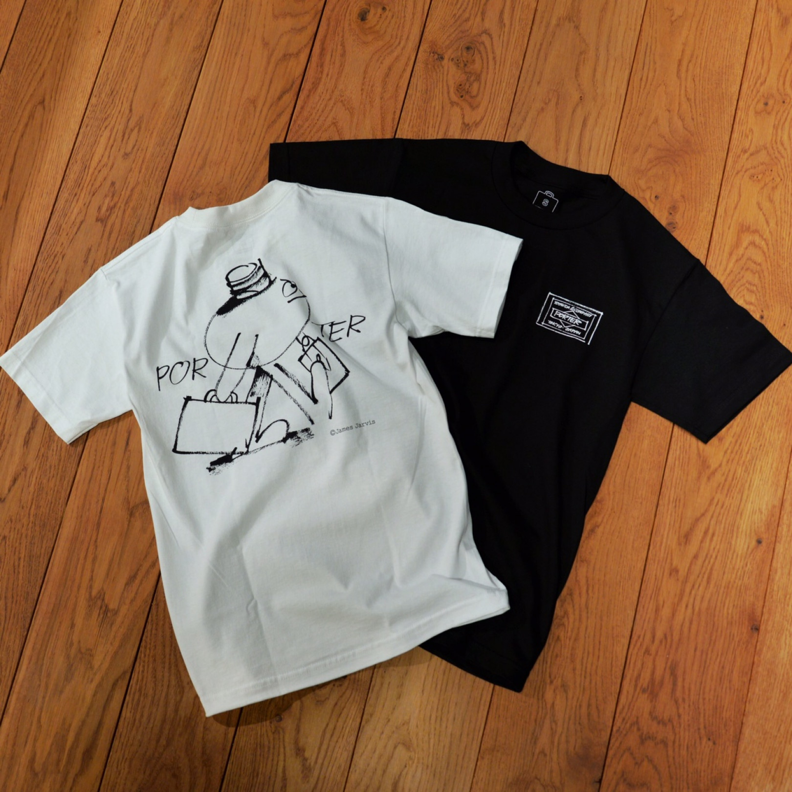 “James Jarvis × PORTER”「ORIGINAL T-SHIRT」BLACK/WHITE、サイズ S/M/L/XL（各6,000円）