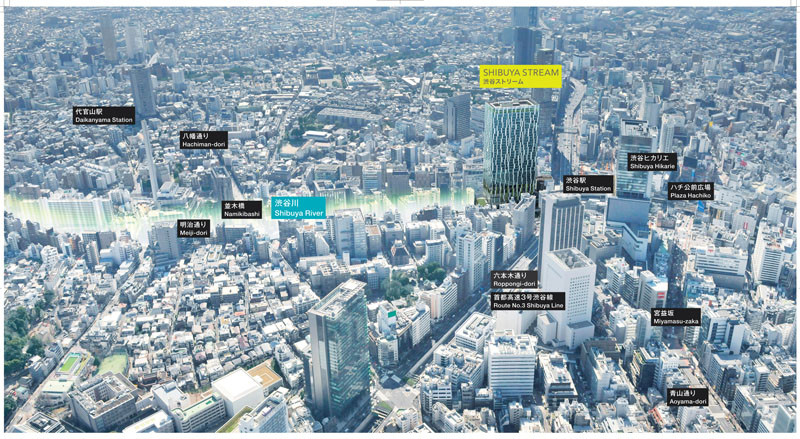 六本木方面から望む渋谷ストリーム：渋谷ストリーム（旧 渋谷駅南街区プロジェクト）