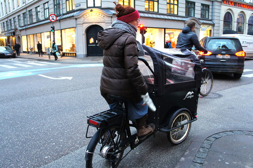 子どもを乗せるカートが前についた自転車
