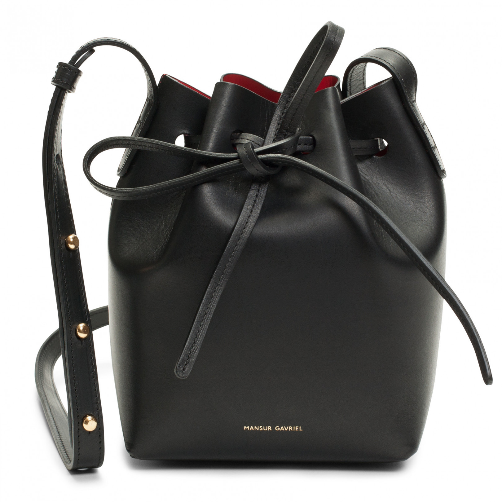 「MINI MINI BUCKET BAG」VEGETABLE TANNED LEATHER BLACK/FLAMMA（5万2,615円）