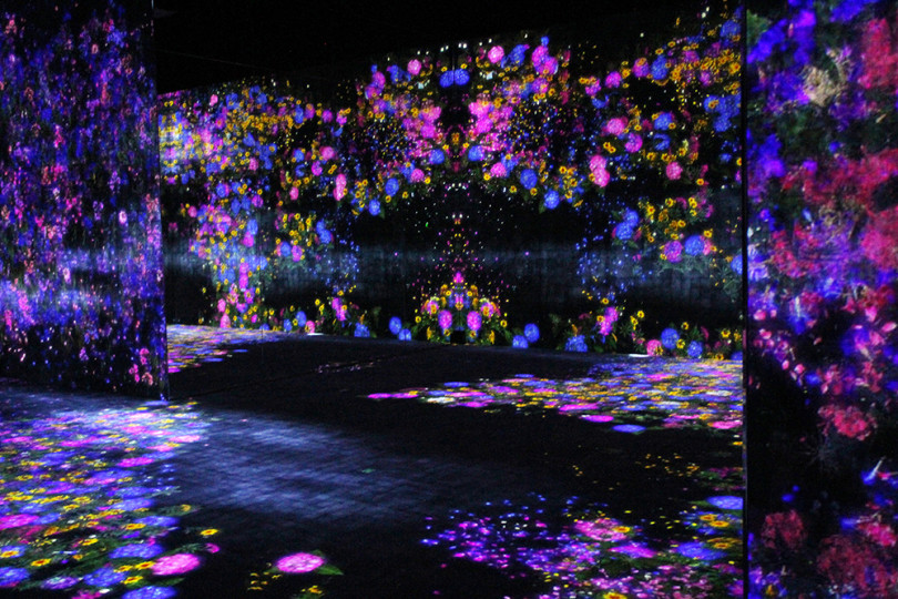 花の森、埋もれ失いそして生まれる/ Flower Forest: Lost, Immersed and Reborn teamLab, 2017, Interactive Digital Installation, Endless, Sound: Hideaki Takahashi