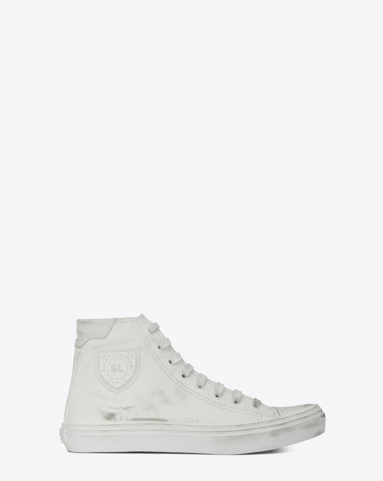 BEDFORD MID TOP SNEAKER IN WHITE USED EFFECT LEATHER 10万円
