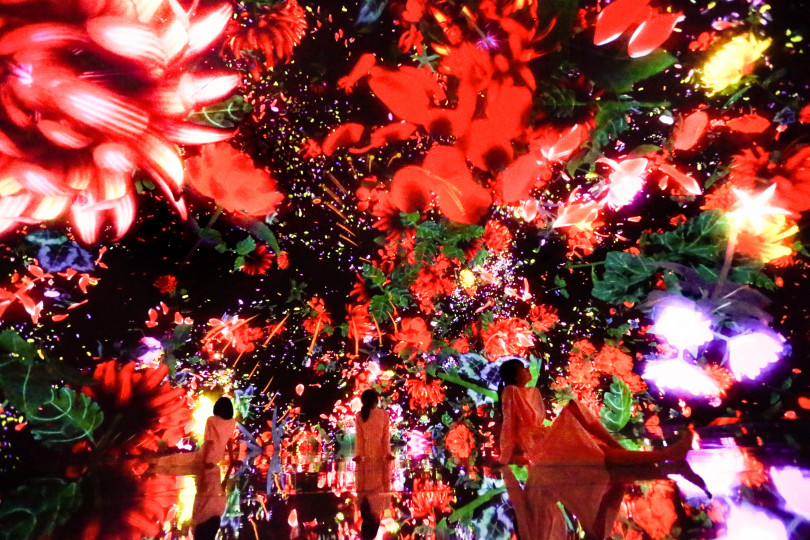 「Floating in the Falling Universe of Flowers」teamLab, 2016-2018, Interactive Digital Installation, Endless, Sound: Hideaki Takahashi
