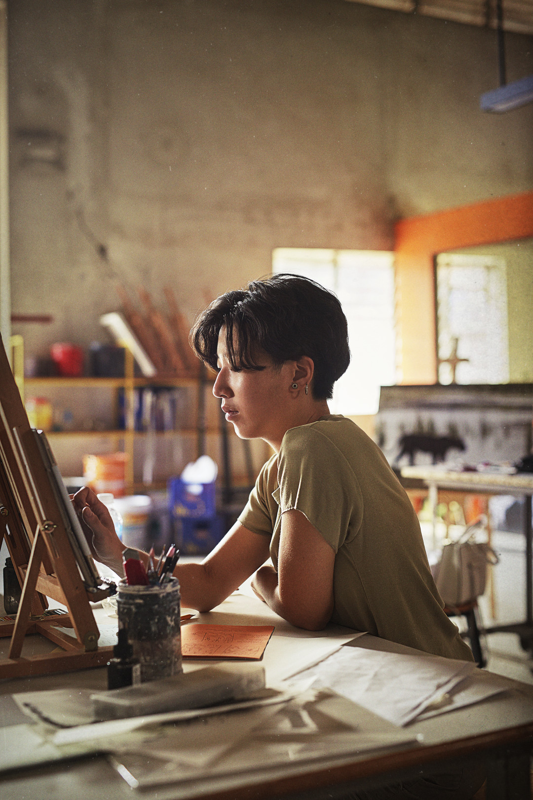 Artist Julienne Tan (Cambodia) sketching in Cambodia