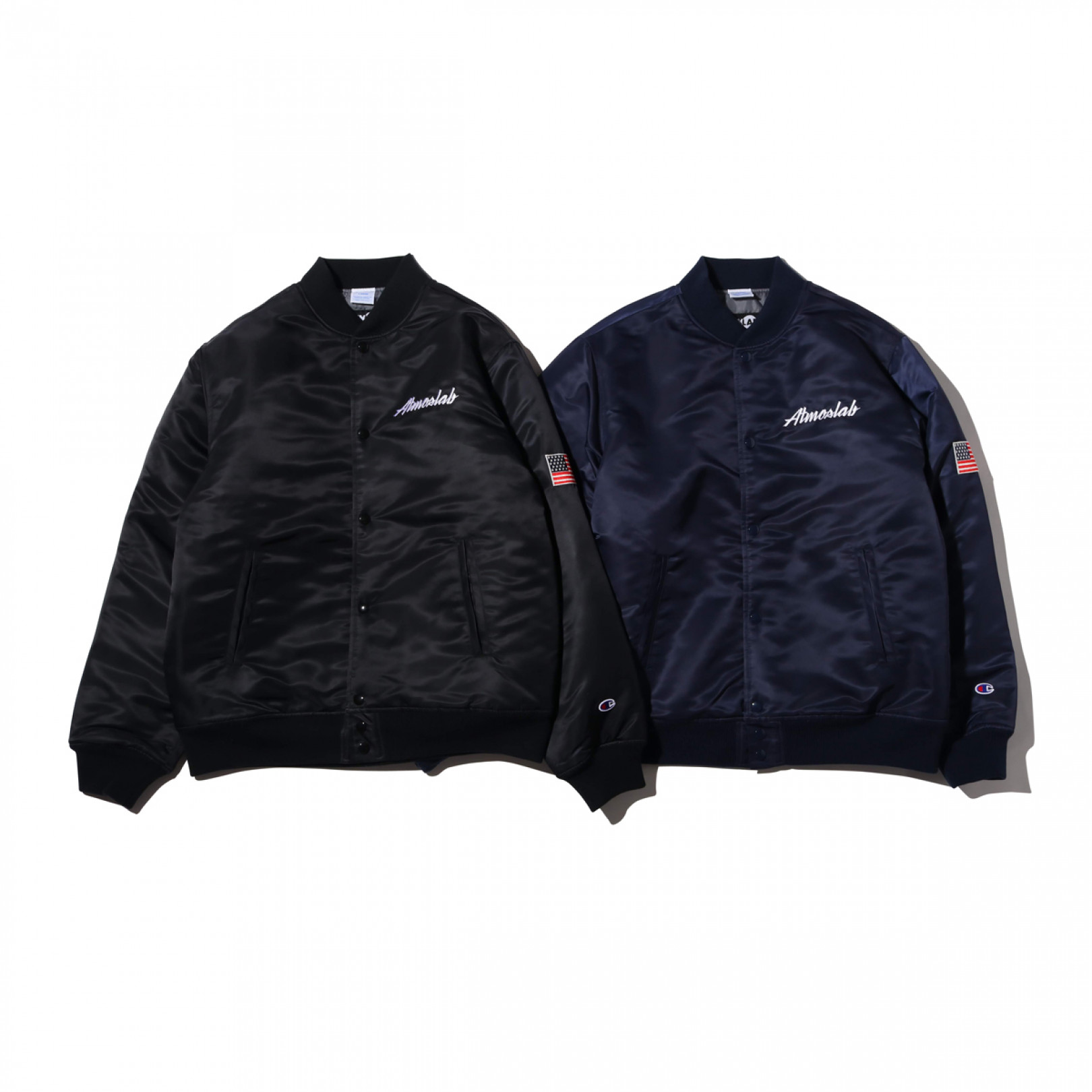 「CHAMPION x ATMOS LAB SATIN BASEBALL JACKET」（1万7,000円）