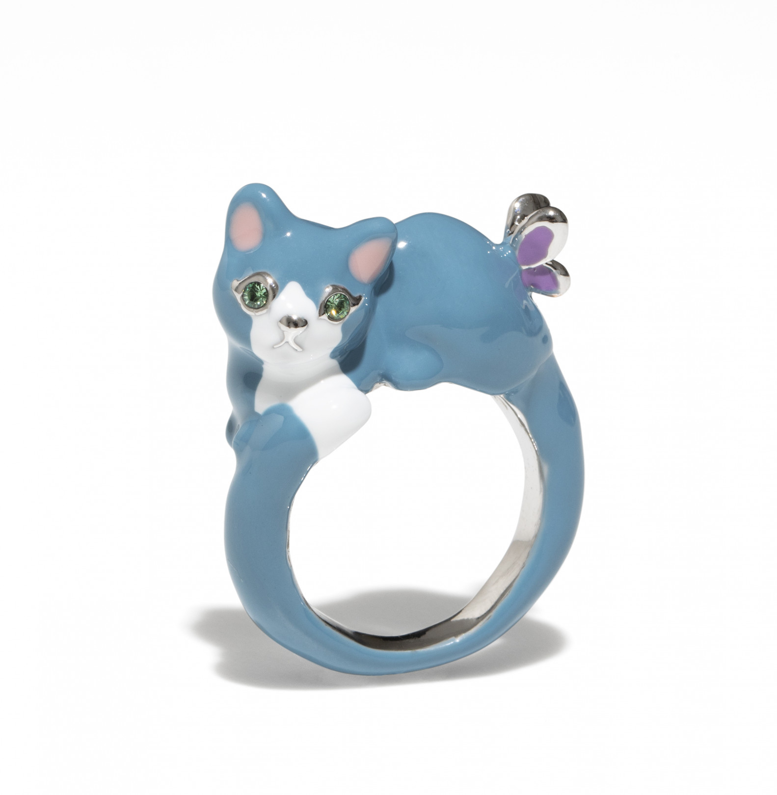 猫好き必見！指元を彩ってくれる遊び心のあるデザイン。猫リング＜ブルー＞9,720円