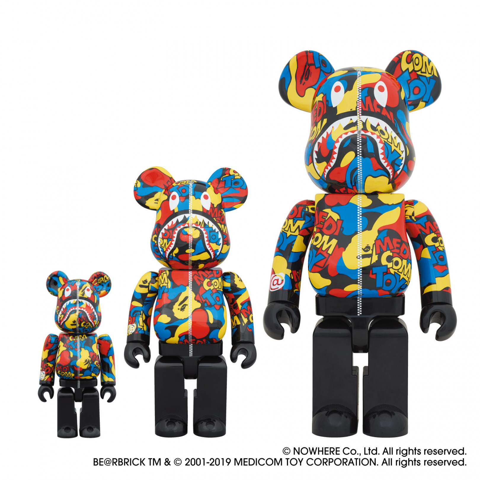 「MEDICOM TOY CAMO SHARK BE@RBRICK」（100% 2,000円、400% 1万円、1000% 6万円）