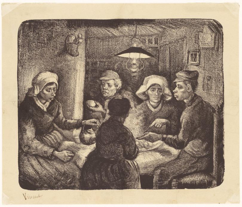フィンセント・ファン・ゴッホ 《ジャガイモを食べる人々》 1885年4-5月 リトグラフ（インク・紙） 26.4×32.1cm ハーグ美術館