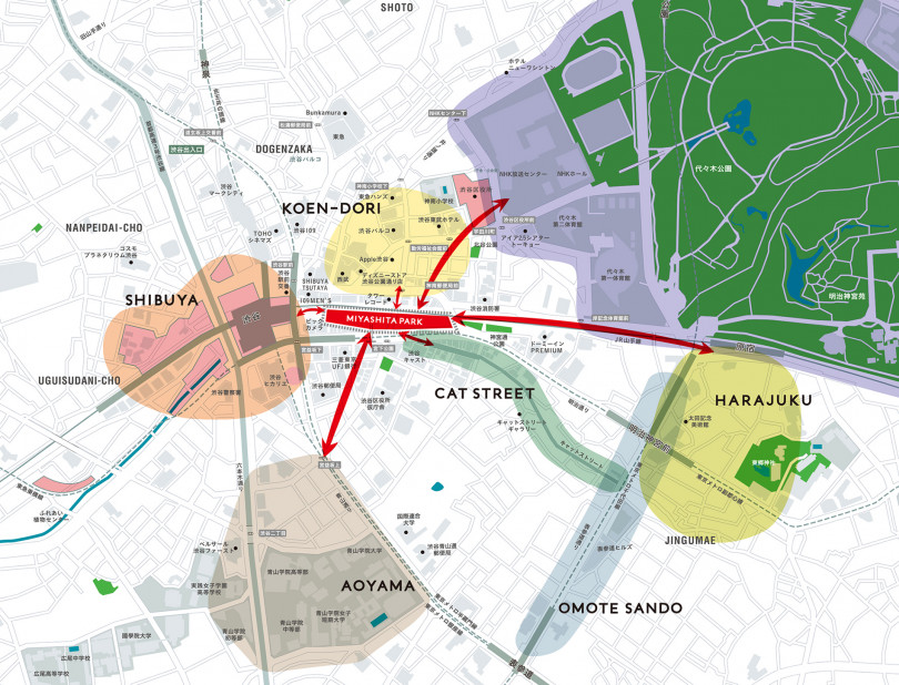 「MIYASHITA PARK」を中心とした歩行者ネットワーク形成イメージ