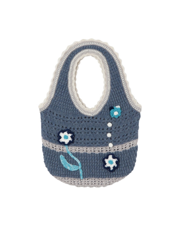 Floral Motif Hand-Knitted Handbag 税込3万3,000円（Blue）