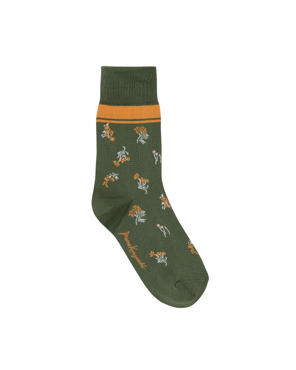 Floral Motif Socks 税込3,520円（Khaki）