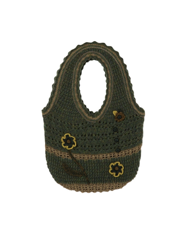 Floral Motif Hand-Knitted Handbag 税込3万3,000円（Green）