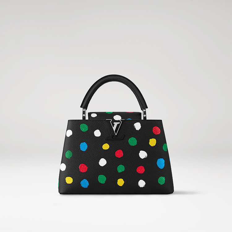 Louis Vuitton x Yayoi Kusama Capucines MM in black taurillon leather with Painted Dots print